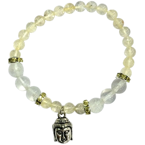 Clear Quartz & Citrine Stone Bracelet with Buddha Head Charm
