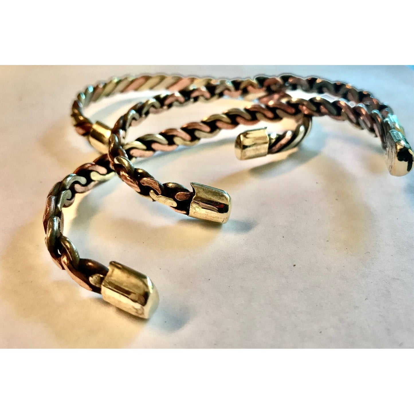 Woven Tri-Metal Bracelet – Copper, Silver-Brass, Golden-Brass