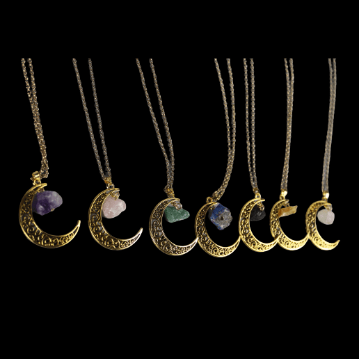 Raw Crystal Crescent Moon Necklace