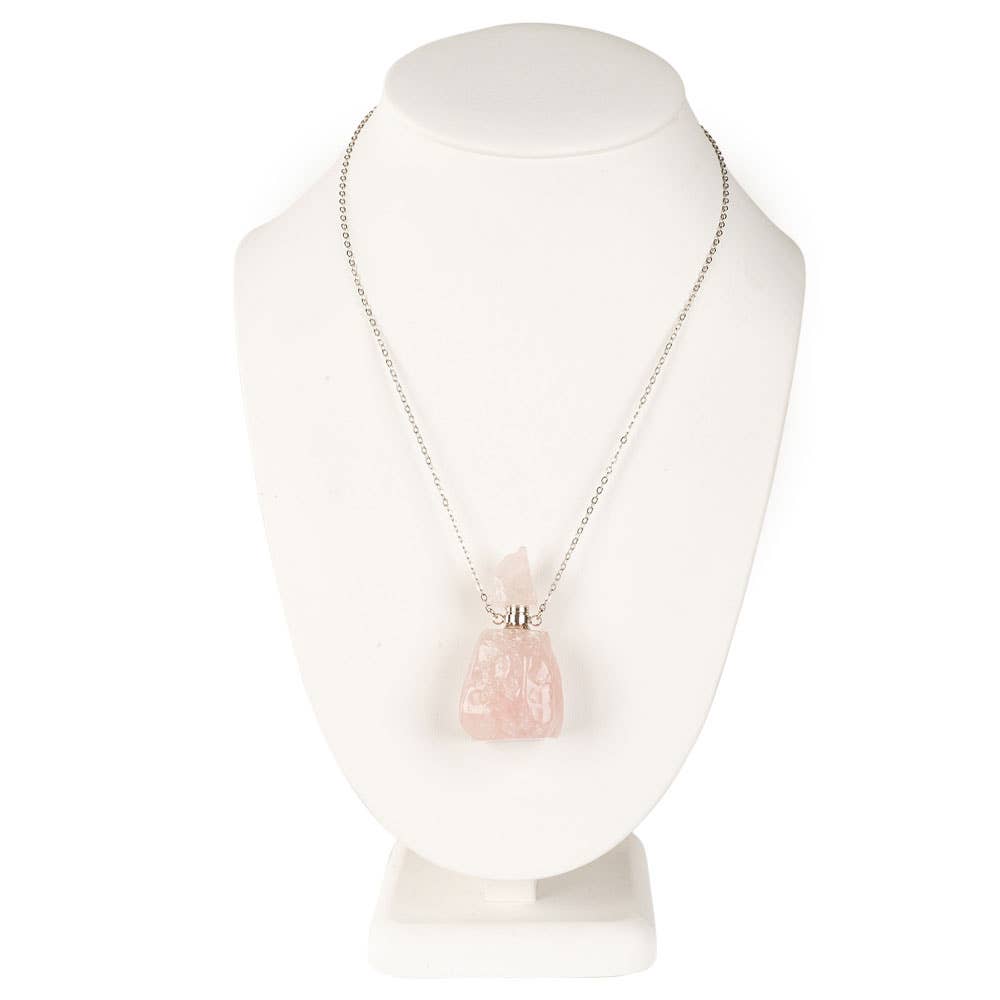 Stone Bottle Essential Oil Necklace β Raw Rose Quartz or Amethyst