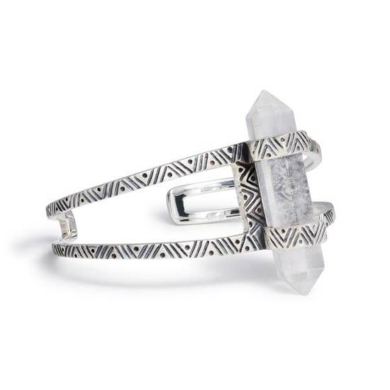 Quartz Crystal Cuff Silver Bracelet