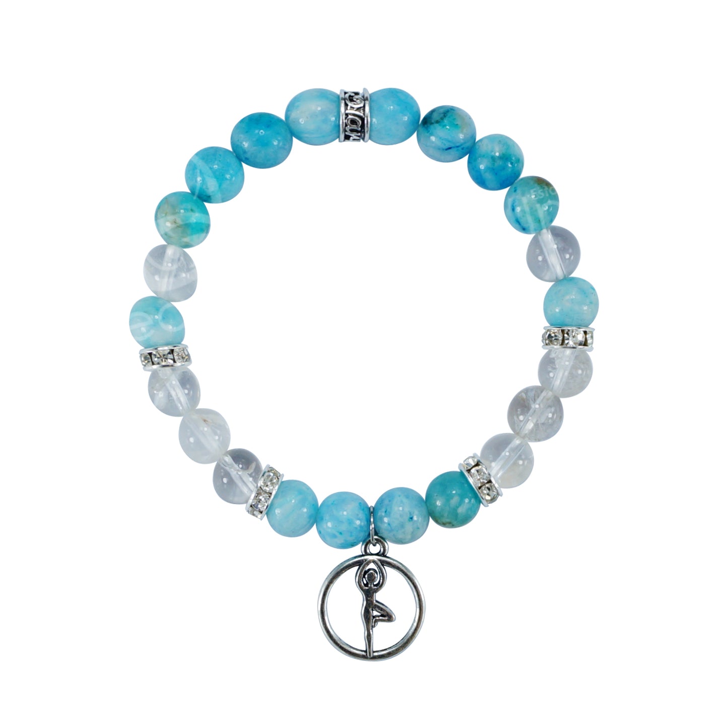 Hemimorphite and Clear Crystal Bracelet adorned with a Yogi Charm