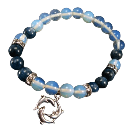 Opalite and Kyanite Stone Bracelet Dolphin Charm