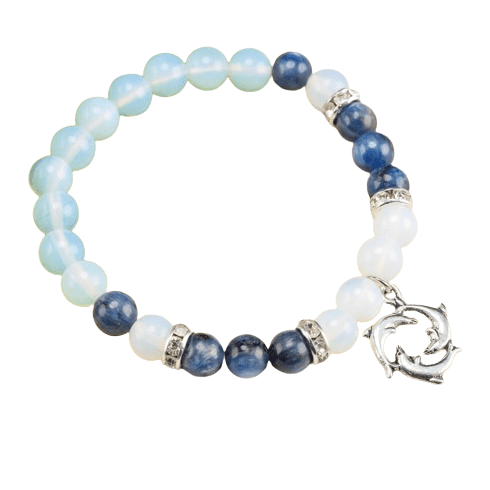 Opalite and Kyanite Stone Bracelet Dolphin Charm