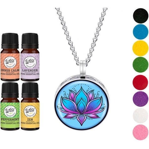 Blue Lotus Necklace Diffuser with 4 essential oils