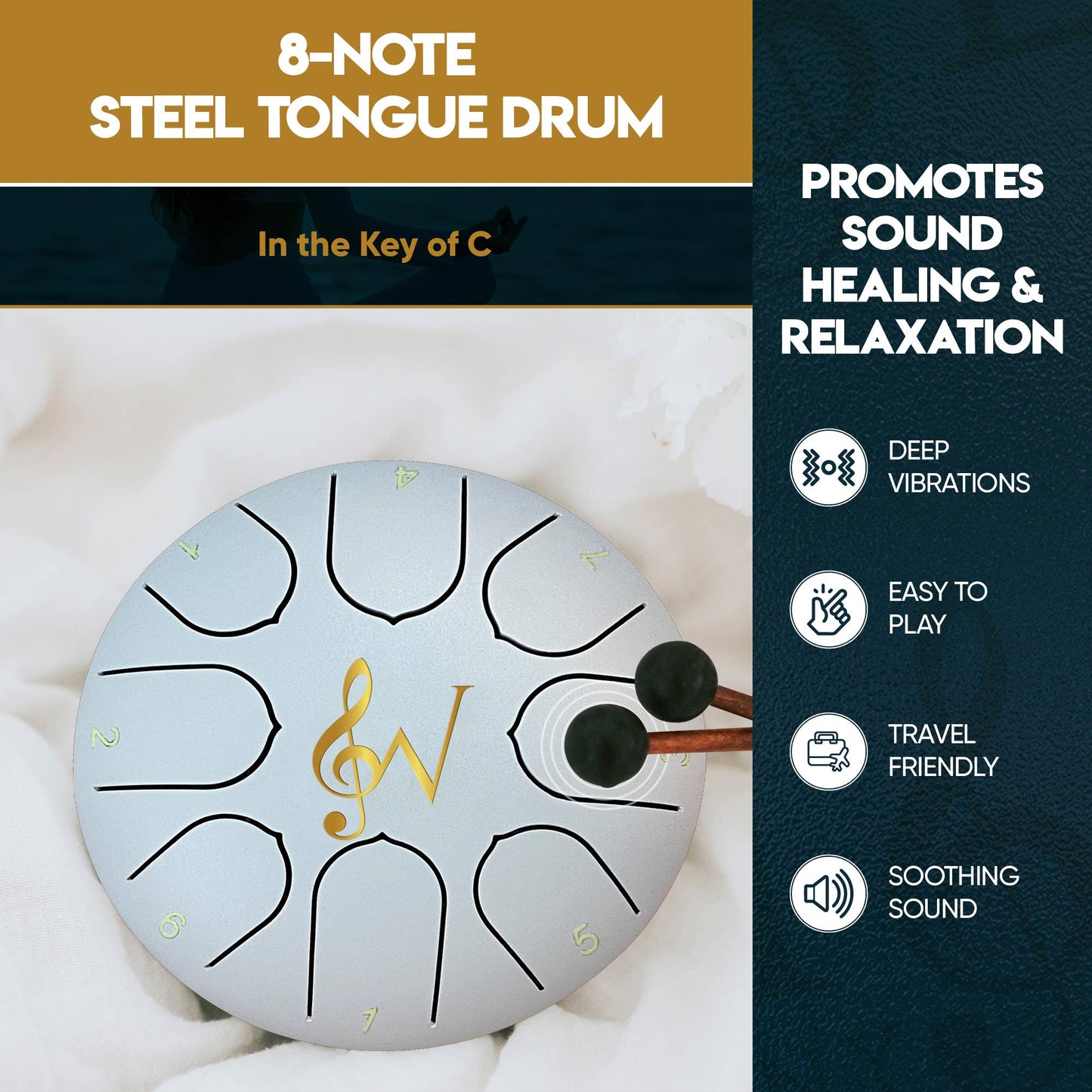 Steel Tongue Rain Drum 6-Inch 8-Notes
