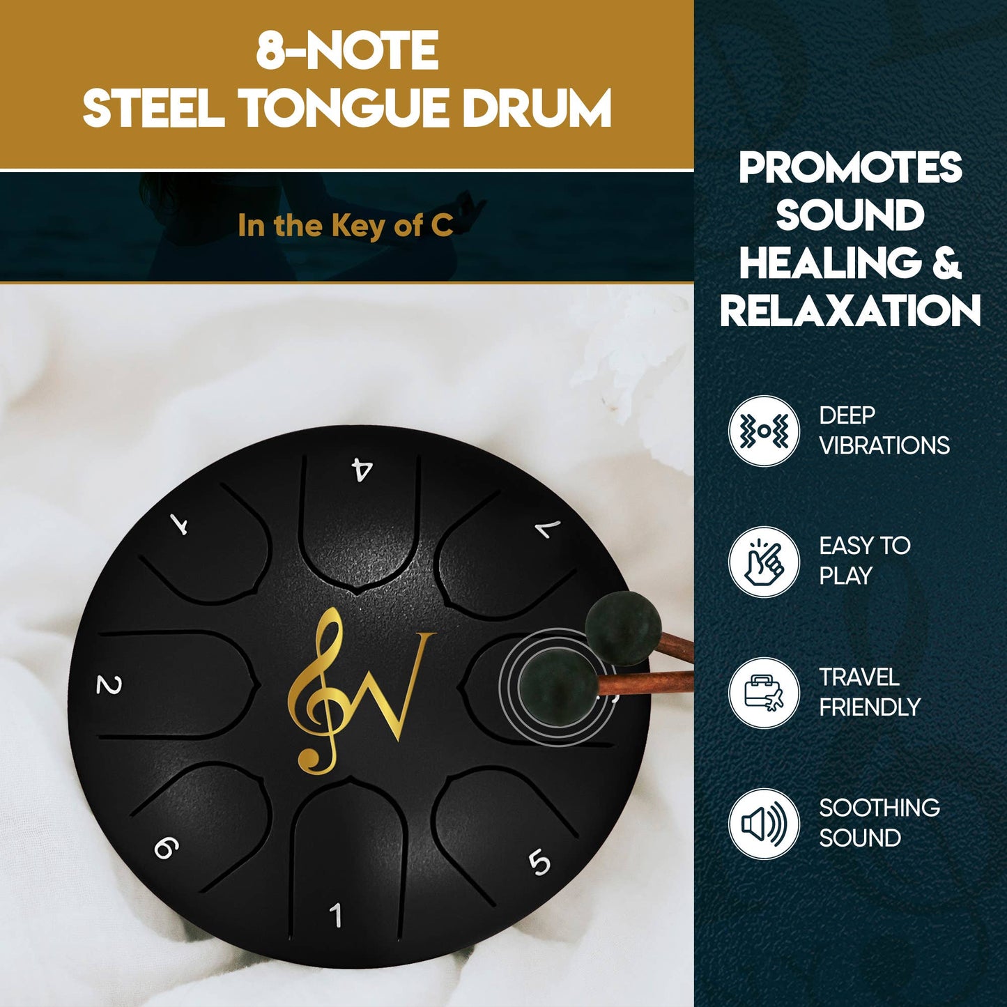 Steel Tongue Rain Drum 6-Inch 8-Notes