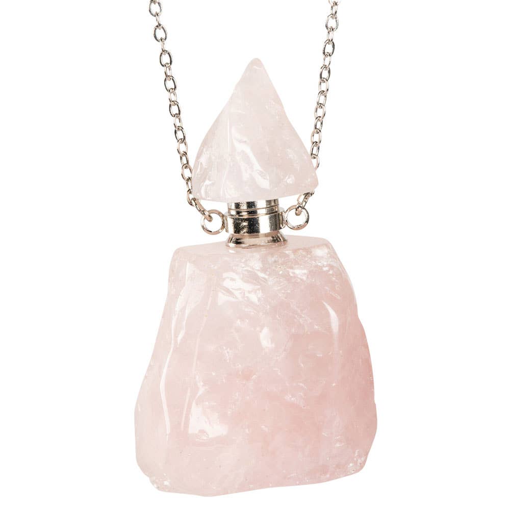 Stone Bottle Essential Oil Necklace – Raw Rose Quartz or Amethyst